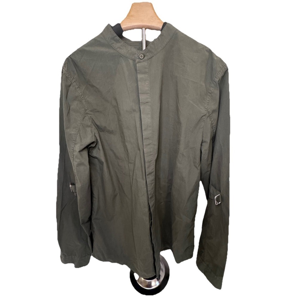 Helmut Lang Bondage Button Up Shirt Strap Seat Belt Olive Green Khaki Large